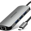 Vention Type-C to 3-Port USB 3.0 Hub with Gigabit Ethernet Adapter & PD Converter