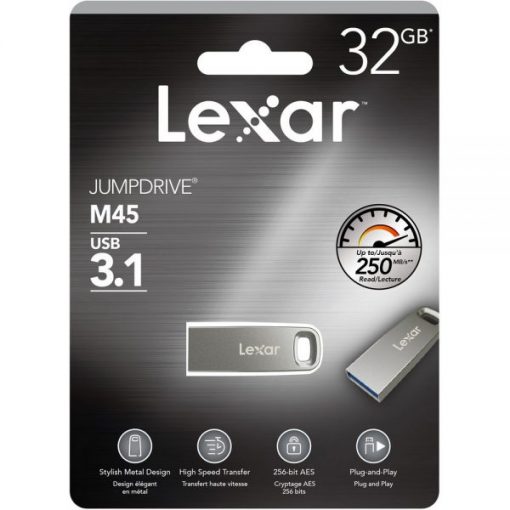 32GB Lexar JumpDrive USB 3.1 M45 Silver Housing, for Global, up to 250MB/s