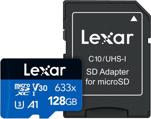 Lexar High-Performance 633x 128GB microSDXC UHS-I Card with SD Adapter, Up To 100MB/s Read, for Smartphones, Tablets, and Action Cameras (LSDMI128BBNL633A)