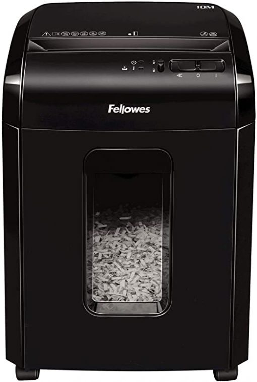 Fellowes Powershred 10M Paper Shredder, 10 Sheet Micro-Cut Shredder for The Home/Home Office with Safety Lock, Black