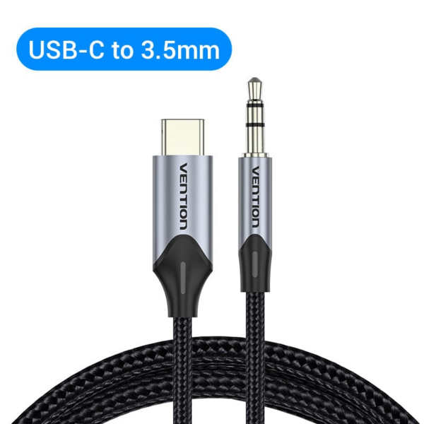 VENTION USB-C MALE TO 3.5MM MALE CABLE 1M GRAY ALUMINUM ALLOY TYPE