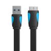 VENTION FLAT USB 3.0 A MALE to MICRO B MALE CABLE 0.5METER BLACK
