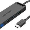 Vention Type-C to 4-Port USB 3.0 Hub with Power Supply Black 0.5M ABS Type