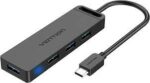 Vention Type-C to 4-Port USB 3.0 Hub with Power Supply Black 0.5M ABS Type