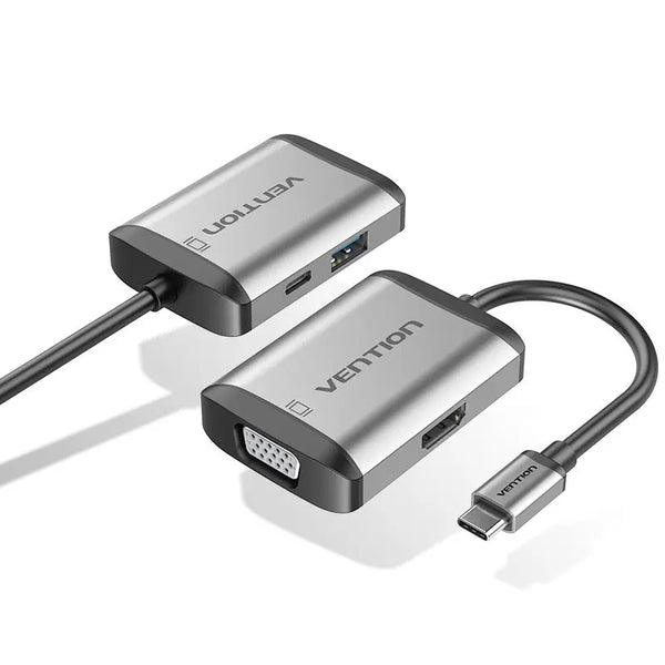 Vention Type C to Multi-Function 4 IN 1 Docking Station, Type C to USB 3.0 (1 PORT) + VGA + HDMI + TYPE C PD