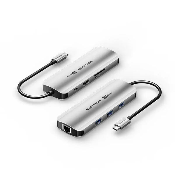 Vention USB-C MULTI-FUNCTIONAL 8 in 1 DOCKING STATION type C HDMI/USB3.0 (3 PORTS)/RJ45/SD/TF/PD(100W) Docking Station 0.15M Gray Aluminum Alloy Type