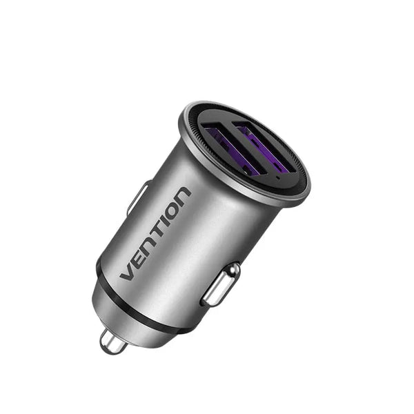 Vention Two-Port USB A+C(30+30) Car Charger Gray Mini Style Aluminium Alloy Type