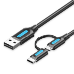 Vention USB 2.0 A Male to 2-in-1 Micro-B&USB- C Male Magnetic Cable 1M Gray