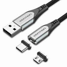Vention USB 2.0 A Male to 2-in-1 Micro-B&USB- C Male Magnetic Cable 1M Gray