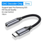 Vention USB-C Male to 3.5MM Earphone Jack With DAC Adapter 0.1M Gray Aluminum Alloy Type