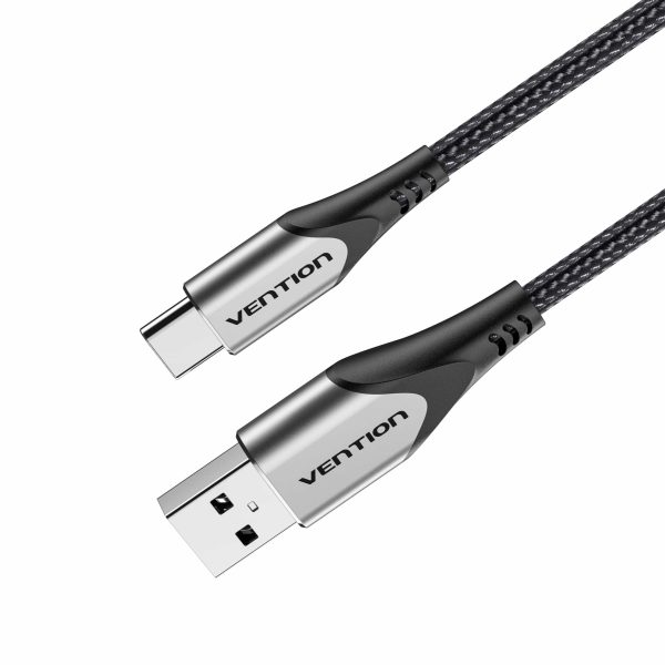 Cotton Braided USB 2.0 A Male to C Male 3A Cable 1M Gray Aluminum Alloy Type