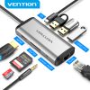 Vention USB C Multi-function 9 in 1 Docking Station Type-C to HDMI/USB3.0*3/TF/SD/RJ45/3.5mm/PD Docking Station 0.15m Gray Metal Type ( 87W)