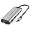 Vention USB C Multi-function 9 in 1 Docking Station Type-C to HDMI/USB3.0*3/TF/SD/RJ45/3.5mm/PD Docking Station 0.15m Gray Metal Type ( 87W)
