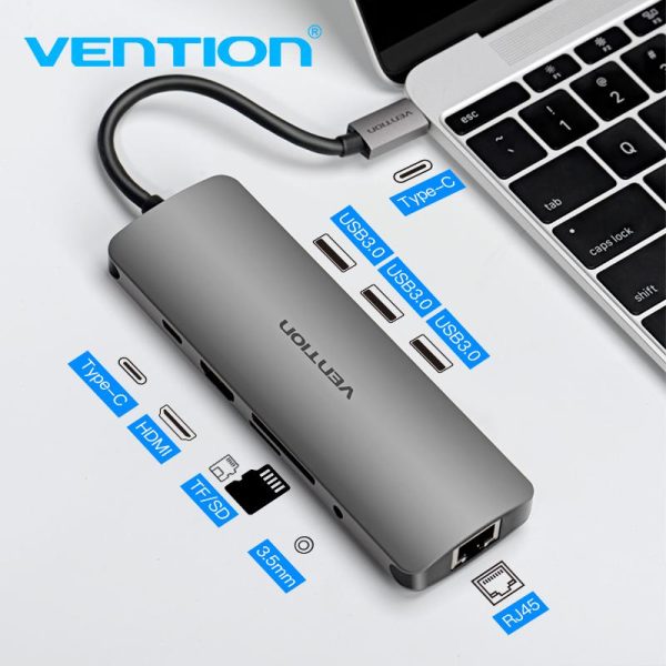 Vention Type-C To HDMI/USB3.0*3/RJ45/PD Converter 0.15M