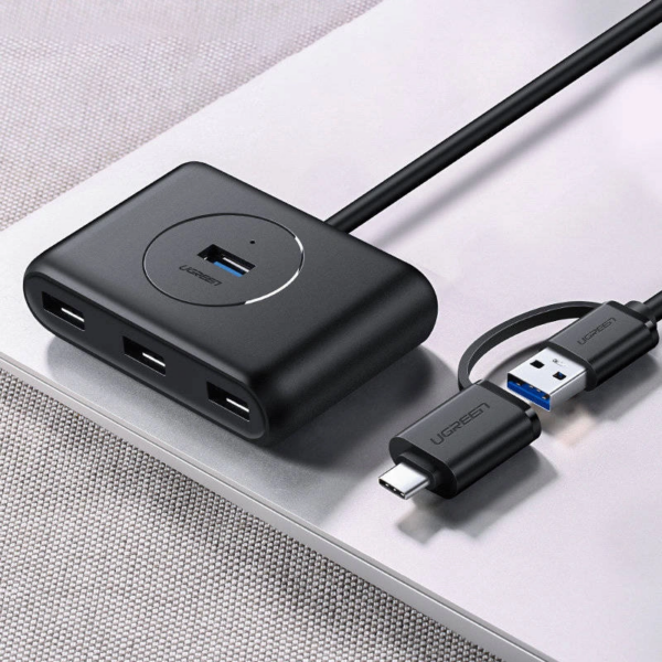 UGREEN 4-Port USB 3.0 Hub with USB-C & USB-A 2-in-1 interface 1M Black – CR113