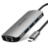 Vention USB C Multi-function 4 in 1 Docking Station USB-C to HDMI/VGA/USB 3.0/PD Docking Station 0.15M Gray Aluminum Alloy Type