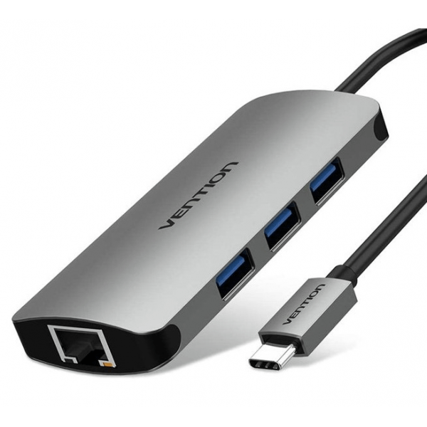 Vention USB C Multi-function 4 in 1 Docking Station USB-C to HDMI/VGA/USB 3.0/PD Docking Station 0.15M Gray Aluminum Alloy Type