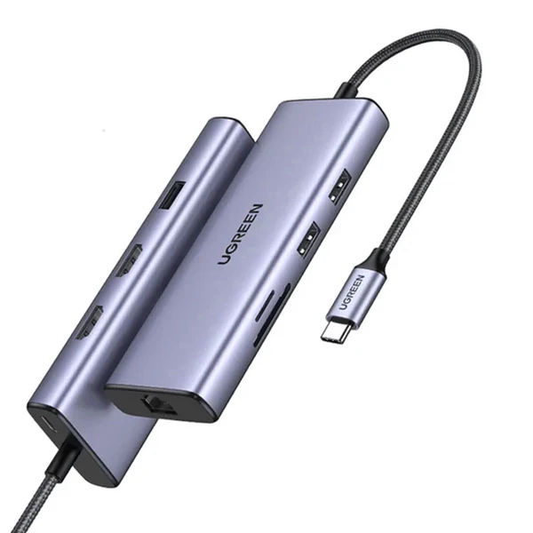 Ugreen USB-C Multifunction 9 in 1 USB HUB , USB-C to USB 3.0 (2 Ports) + USB 2.0 + HDMI (2 Ports) + Gigabit Ethernet + SD & TF Card Reader + USB-C PD