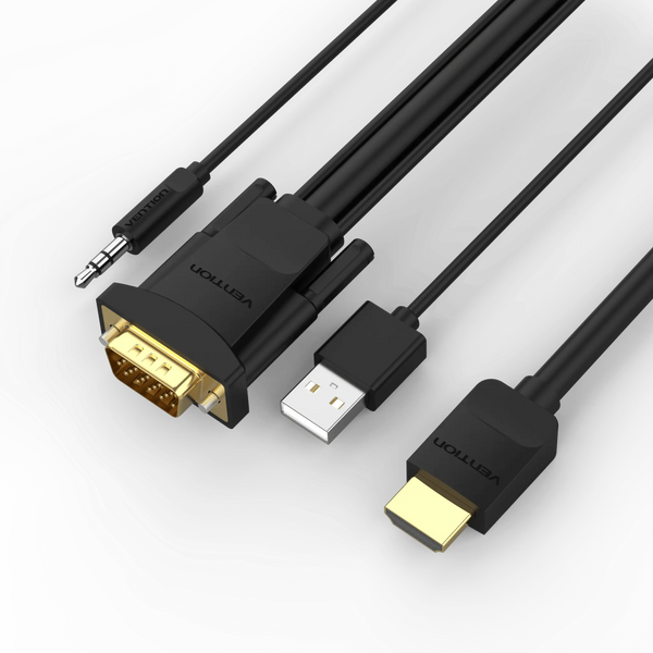 vention HDMI To VGA Cable With Audio Output And USB Power Supply 1.5m Black