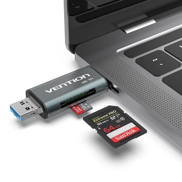 Vention KPFH0 2-in-1 USB 3.0 A Card Reader(SD+TF) Gray Dual Drive Letter Aluminum Alloy Type