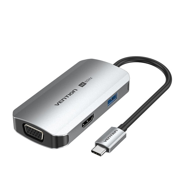 Vention Type-C to HDMI/VGA/USB3.0/PD Converter 0.15M Gray Metal Type