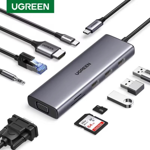 UGREEN 11-in-1 USB-C Hub, USB-C to HDMI(4K@60Hz) + VGA + 2 USB-C 3.2 + USB-A3.2 + USB-A3.0 + SD/TF + Gigabit RJ45 + 3.5mm + PD (100W)