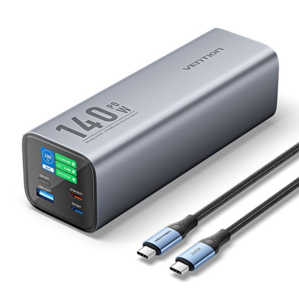 Vention 27000mAh Power Bank (USB-C + USB-C/USB-C/USB-A) 140WGray LED Display Type