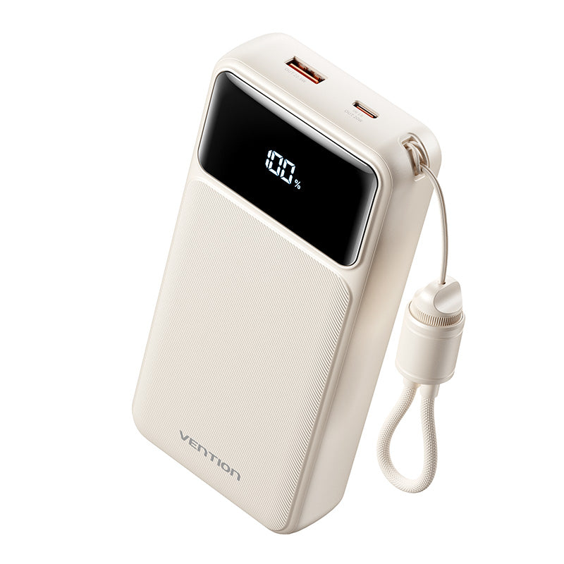 Vention 20000mAh Power Bank (USB-C + USB-C/USB-C/USB-A) with Built-in USB-C to USB-C Cable 22.5WBlack LED Display Type FKBB0-C - Image 2