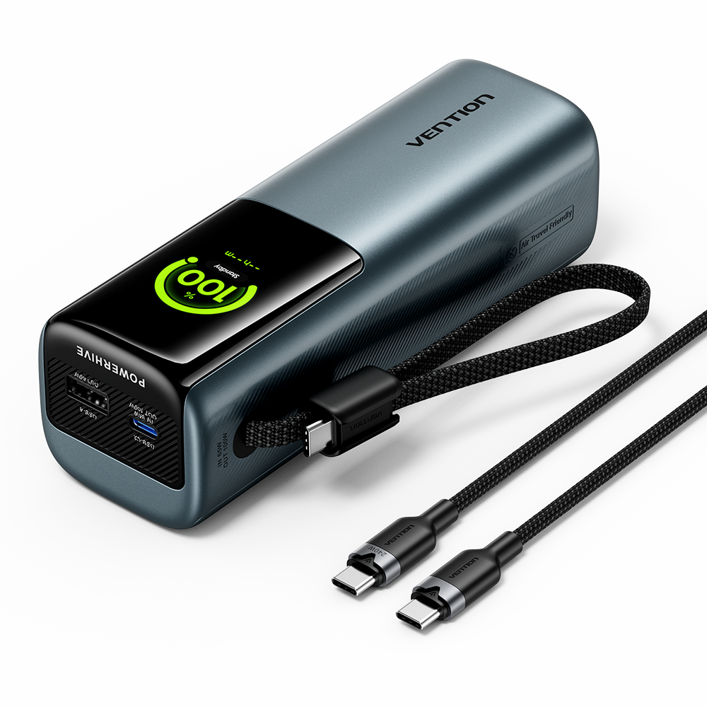Vention 20000mAh Power Bank (USB-C + USB-C/USB-C/USB-A) 165WGray TFT Display Universal Type