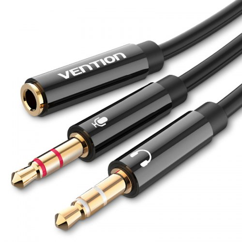 Vention 2*3.5mm Male to 4 Pole 3.5mm Female Audio Cable 1M Black Headset Type (OMTP-CTIA) BHDBF
