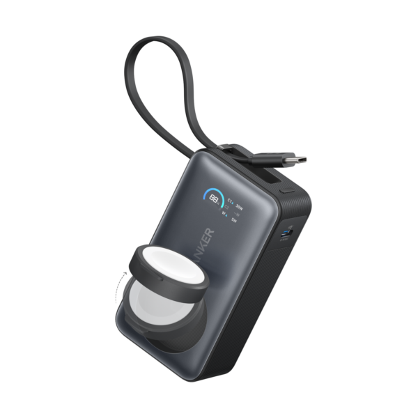 Anker MagGo Power Bank (10K, 30W, Built-in USB-C Cable, Made for Apple Watch) Black