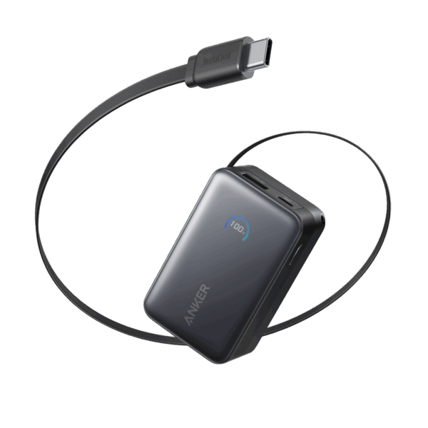 Anker Nano Power Bank (10K, 45W, Built-in Retractable USB-C Cable) Black