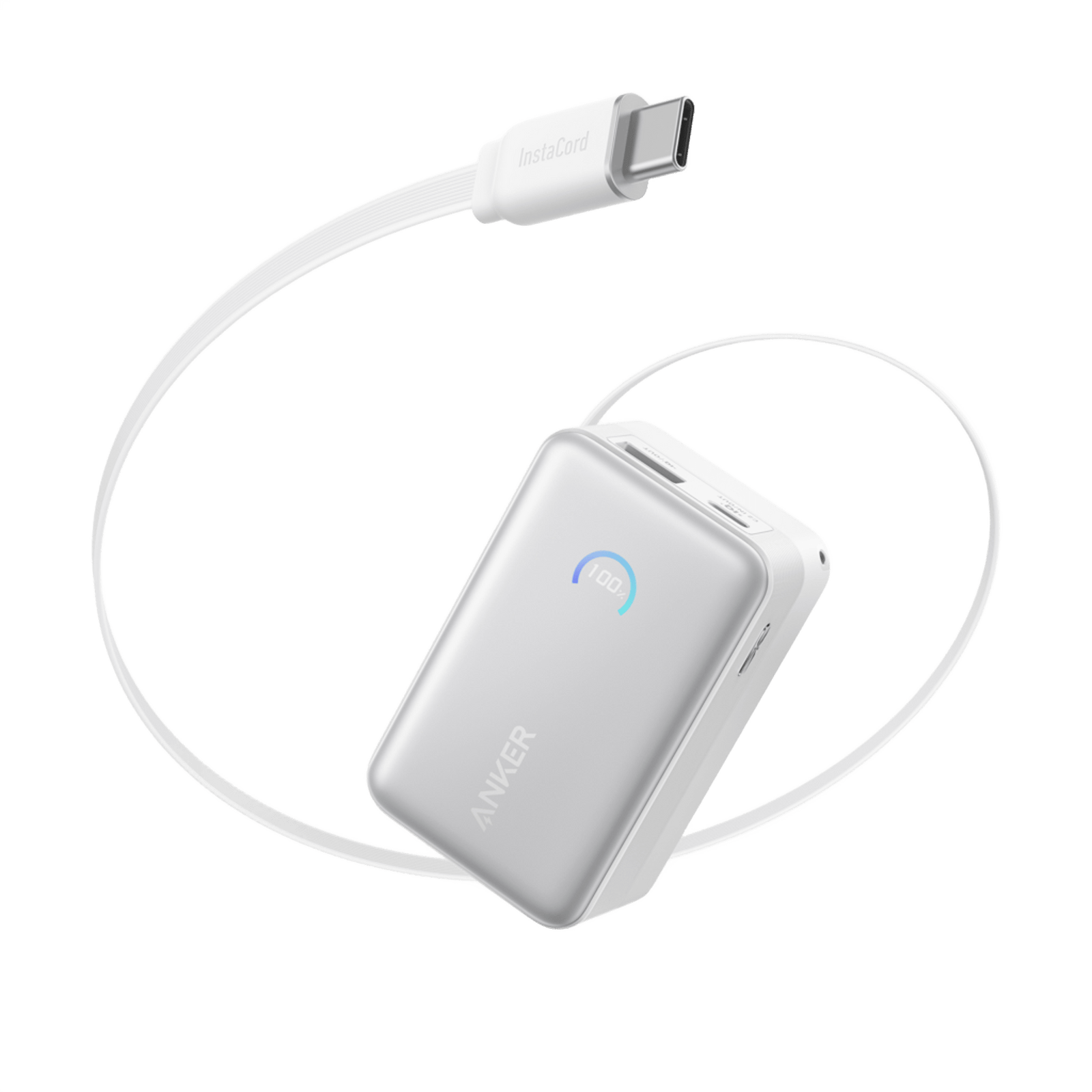 Anker Nano Power Bank (10K, 45W, Built-in Retractable USB-C Cable) White