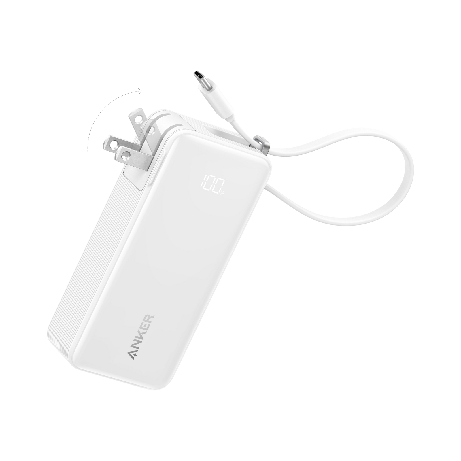 Anker Power Bank (10K, 30W, Built-in USB-C+Lightning Cable) White