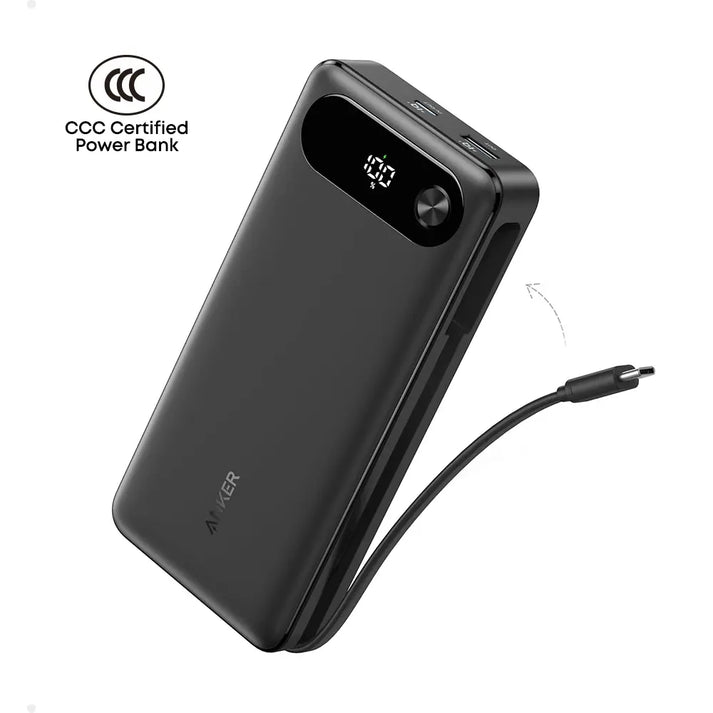 Anker Power Bank (20K, 87W, Built-in USB-C Cable) Black