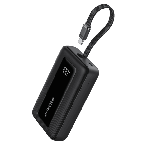 Anker Zolo Power Bank (10K, 22.5W, Built-in USB-C Cable) Black